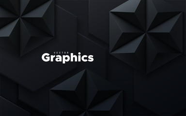 Poster - Abstract geometric background. Vector 3d illustration. Triangle or pyramid black shapes. Polygonal tiles backdrop. Minimal cover design. Futuristic elements for design. Hex geometry pattern