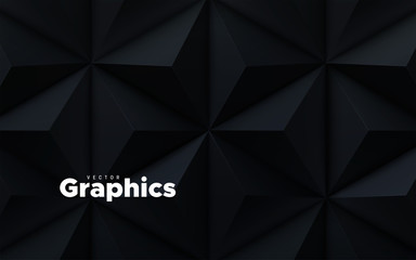 Poster - Abstract geometric background. Vector 3d illustration. Triangle or pyramid black shapes. Polygonal tiles backdrop. Minimal cover design. Futuristic element for design