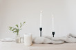 © Lauren Edmonds/Stocksy - Olive branches in neutral table scene
