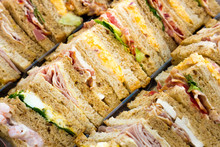 Close Up Of A Select.ion Of Sandwiches With Different Fillings On A Tray