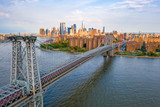 Aerial close up view of the George Washington Bridge at sunrise in Fort Lee, NJ. George Washington Bridge is a suspension bridge spanning the Hudson River connecting NJ to Manhattan, New York.
