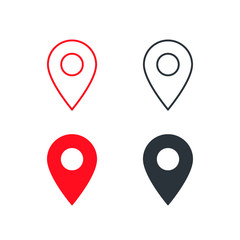 Fototapete - Map pointer icon set. GPS location symbol. Flat design style. Vector