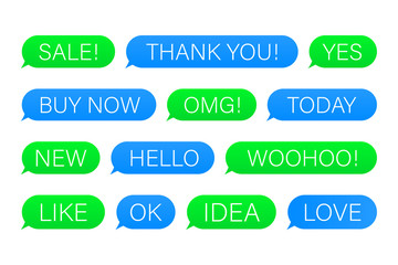 Wall Mural - Set of SMS bubbles messages with dialog words. Vector stock illustration.