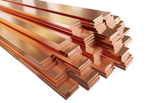 Stack Of Copper Flat Bars, Rolled Metal Product. Clipping Path Included.