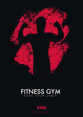 Wall Mural - Fitness Club Banner with man on the color grunge style background.