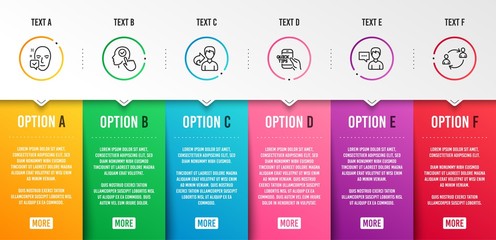 Poster - Select user, Person talk and Education icons simple set. Face accepted, Share and User communication signs. Head with checkbox, Communication message. People set. Infographic template. Vector