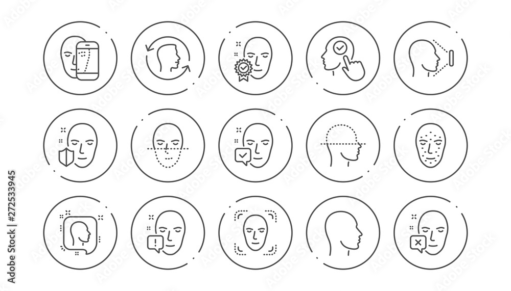 Detect Face Button Face recognize line icons. Biometrics detection, Face id and scanning ...