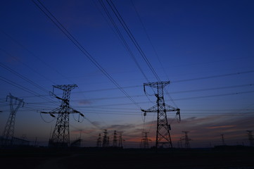 The power supply facilities of contour in the evening