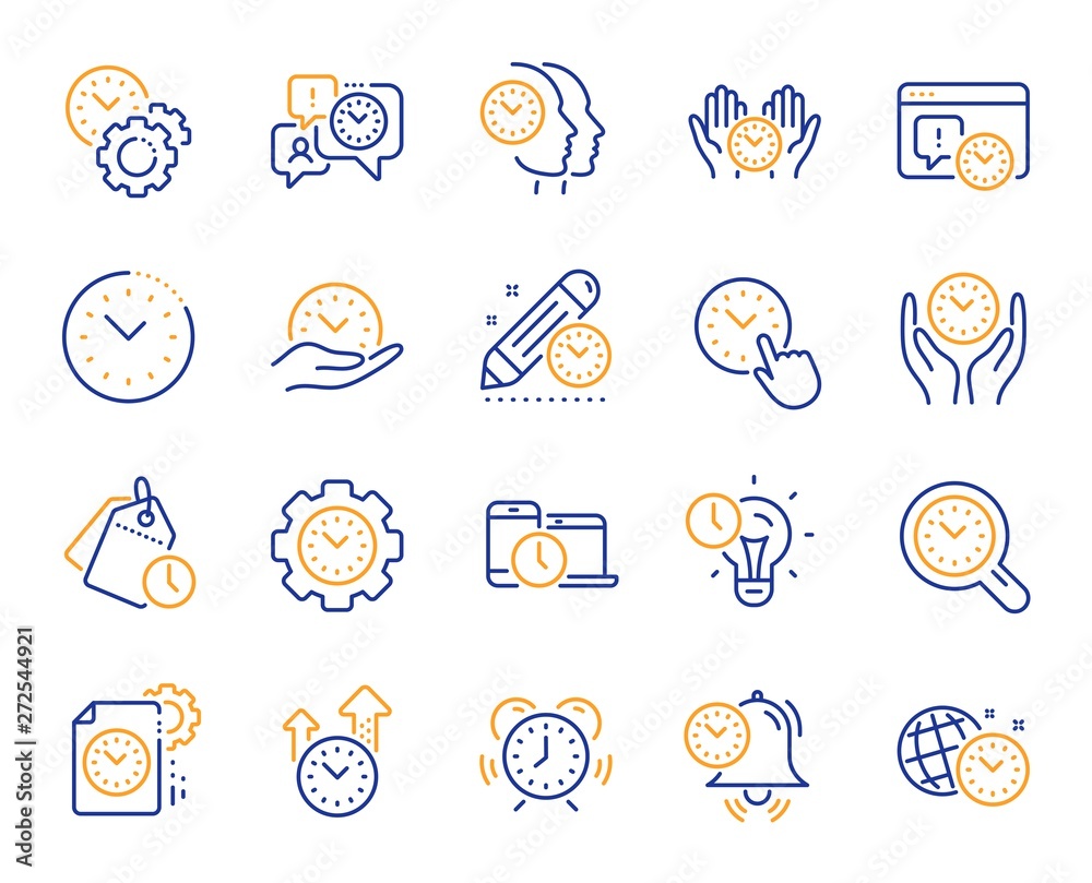 Time management line icons. Alarm clock, timer plan and project ...