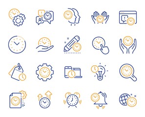 Poster - time management line icons. alarm clock, timer plan and project deadline signs. countdown clock, tim