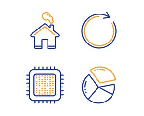 Aufkleber - cpu processor, synchronize and home icons simple set. pie chart sign. computer component, refresh or