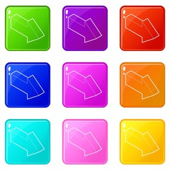 Poster - Right arrow icons set 9 color collection isolated on white for any design