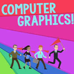 Fototapete - Text sign showing Computer Graphics. Business photo text visual representations of data displayed on a monitor People Crowd Flags Pennants Headed by Leader Running Demonstration Meeting