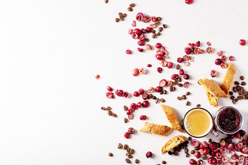 Wall Mural - Cup of espresso coffee with cranberry cantucci