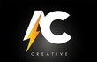 AC Letter Logo Design With Lighting Thunder Bolt. Electric Bolt Letter Logo