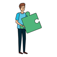 Sticker - young man lifting puzzle game piece