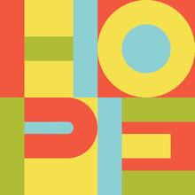 Bright Colorful Vector Print With Hope Letters On Squares.