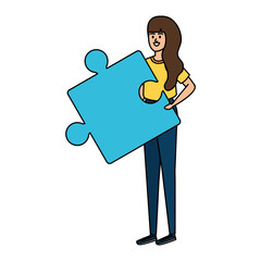 Sticker - young woman lifting puzzle game piece