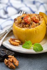 Wall Mural - Baked apple with oatmeal and nut.