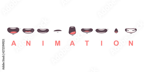 Fotomural Mouth animation vector cartoon flat lips talk expression character isolated on a white background