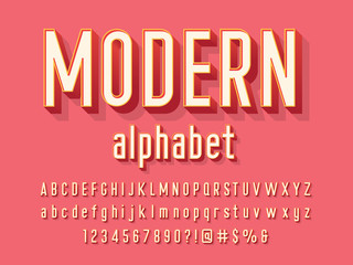 Vector of modern alphabet design with uppercase, lowercase, numbers and symbols