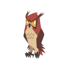 Poster - Funny Angry Eurasian Eagle Owl Bird Character with Brown Plumage Vector Illustration