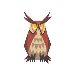 Wall Mural - Great Horned Owl Bird Character, Eurasian Eagle Owl Vector Illustration