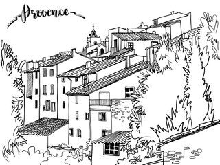 Wall Mural - Nice veiw of romantice Provence. Hand drawn line sketch.