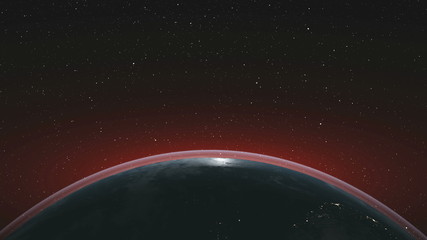Wall Mural - earth orbit rotate planet skyline starry background. celestial interstellar constellation spin world