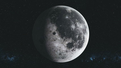 Wall Mural - spin moon orbit motion milky way galaxy background. planet surface radiance crater scenery satellite