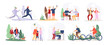 © MicroOne - Elderly people. Senior grandfather grandmother couple sport tourist granny elderly people walking running cycling dancing vector set. Active lifestyle cycling and running illustration