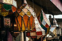 Variety Of Typical Asian Stained Glass Lanterns In Shop