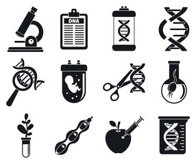Poster - Modern genetic engineering icons set. Simple set of modern genetic engineering vector icons for web design on white background