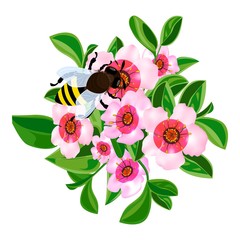 Wall Mural - Bee in flowers icon. Cartoon of bee in flowers vector icon for web design isolated on white background