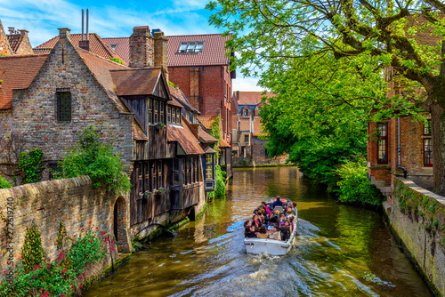 Classic view of the historic city center of Bruges (Brugge), West Flanders pr...