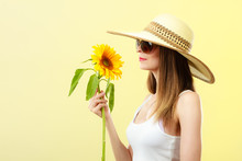 Portrait Attractive Woman With Sunflower