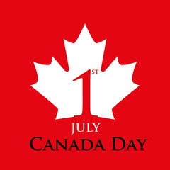 Wall Mural - Greeting card for Canada Day. Canada white maple leaf on red background. Vector illustration