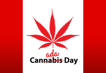 Wall Mural - Greeting card for Canada Day. red leaf of the canal and the signature CANNABIS DAY is corrected for the CANADA DAY. Vector illustration