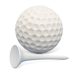Fototapete - Golf ball and tee, 3D rendering