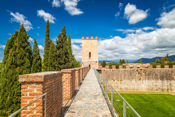 New city walls at the Cathedral Square in Pisa, Tuscany region, Italy.