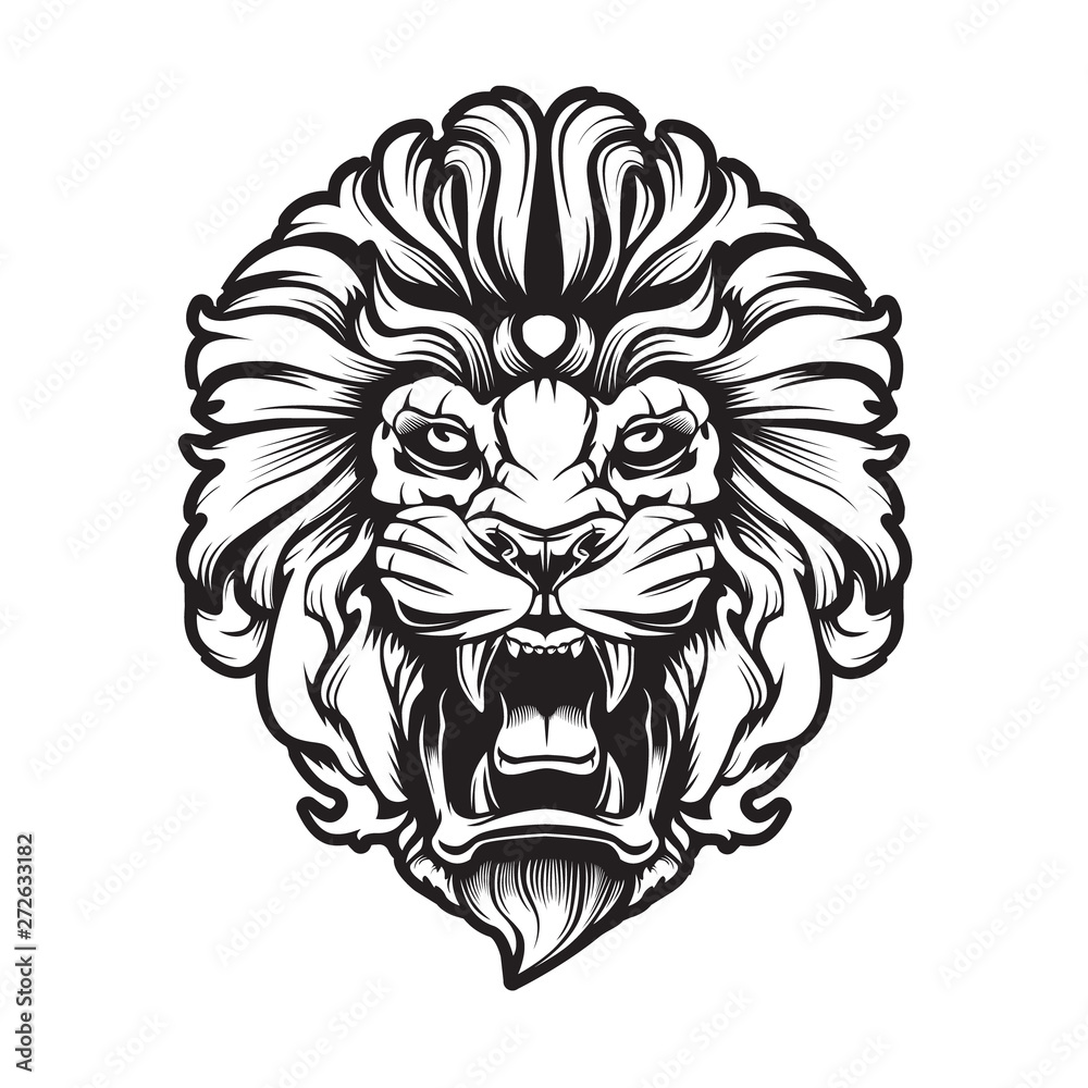 Lion angry face with teeth. Tattoo theme. Vector illustration of lion head.  Safari print. Stock Vector | Adobe Stock, image size:1000x1000