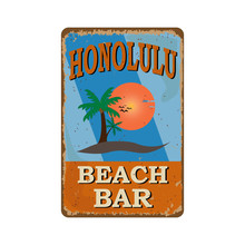 Honolulu Hawaii Tin Sign Souvenir Card Idea. Greetings From Honolulu Unique Retro Post Card Design. Travel Destinations.