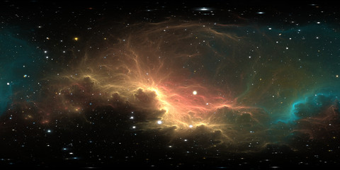 360 degree space background with nebula and stars, equirectangular projection, environment map. hdri