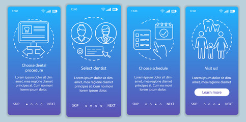 Dental clinic appointment onboarding mobile app page screen vector template