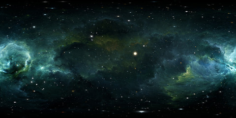 360 degree space background with nebula and stars, equirectangular projection, environment map. hdri