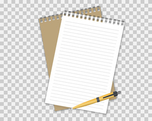 Poster - two spiral notebook and ballpoint pen. notebook vector mockup, with place for your image, text or co