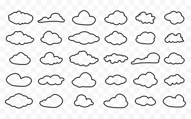 Wall Mural - Set of Clouds line art icon. Cloud icon. loud shapes collection. Vector line art illustration. Set of sky