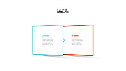 Vector infographic thin line design squares box and arrows with 2 options or steps. Can be used for process diagram, banner, presentations, workflow layout, info graph.