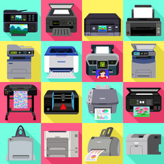 Poster - printer icons set. flat set of printer vector icons for web design