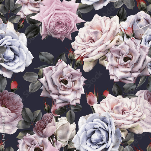 Seamless floral pattern with flowers, watercolor